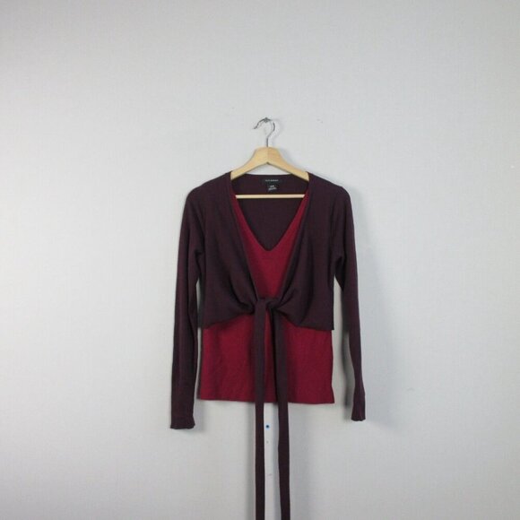 Club Monaco Milah Sweater Women XS Burgundy Viscose Wrap Tie Waist Wool 272 - Picture 2 of 10